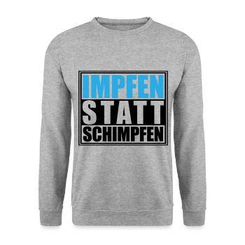 Impfen statt Schimpfen, Corona | Farben änderbar - Unisex Pullover - Weißgrau meliert - Vorne - Alina (178cm) & Michal (187cm)