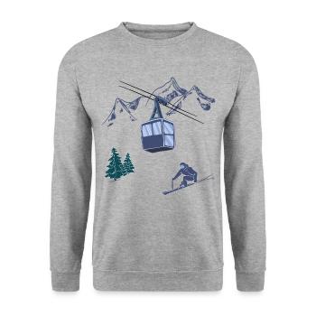 Ski Scene Ski Lift Resort Winter Sports - Unisex Sweatshirt - salt & pepper - Front - Alina (178cm) & Michal (187cm)