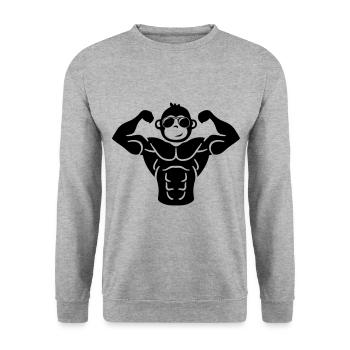 affe muskeln - Unisex Pullover - Weißgrau meliert - Vorne - Alina (178cm) & Michal (187cm)