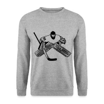 Eishockey Torwart Silhouette Hockey - Unisex Pullover - Weißgrau meliert - Vorne - Alina (178cm) & Michal (187cm)