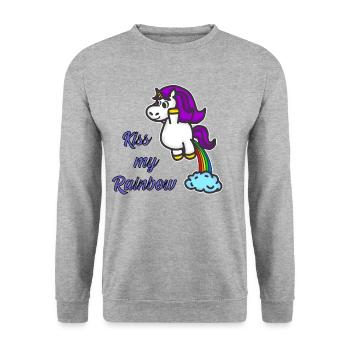 Einhorn Kiss My Rainbow - Unisex Pullover - Weißgrau meliert - Vorne - Alina (178cm) & Michal (187cm)