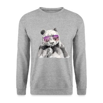 Cool Panda with Sunglasses - Unisex Sweatshirt - salt & pepper - Front - Alina (178cm) & Michal (187cm)