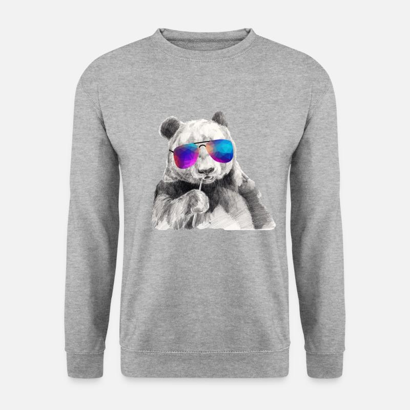 Cooler Panda Mit Sonnenbrille - Unisex Pullover - Weißgrau meliert