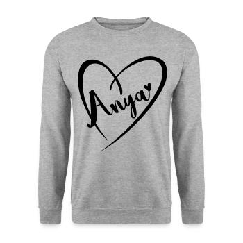 Anya surname first name in heart frame - Unisex Sweatshirt - salt & pepper - Front - Alina (178cm) & Michal (187cm)