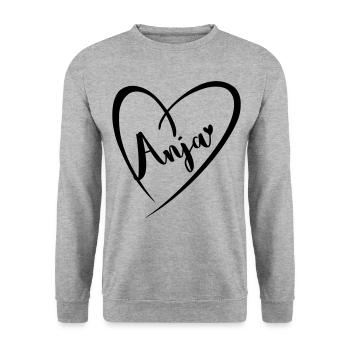 Anja Name Vorname im Herzrahmen - Unisex Pullover - Weißgrau meliert - Vorne - Alina (178cm) & Michal (187cm)