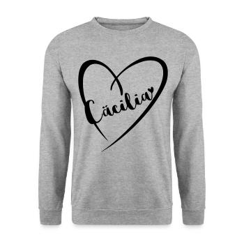 Cäcilia Last name First name in heart frame - Unisex Sweatshirt - salt & pepper - Front - Alina (178cm) & Michal (187cm)