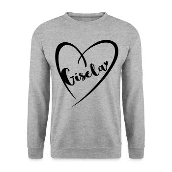 Gisela Name Vorname im Herzrahmen - Unisex Pullover - Weißgrau meliert - Vorne - Alina (178cm) & Michal (187cm)