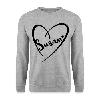 Susan Name Vorname im Herzrahmen - Unisex Pullover - Weißgrau meliert - Vorne - Alina (178cm) & Michal (187cm)
