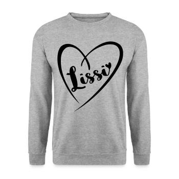 Lissi Name Vorname im Herzrahmen - Unisex Pullover - Weißgrau meliert - Vorne - Alina (178cm) & Michal (187cm)