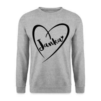 Janka surname first name in heart frame - Unisex Sweatshirt - salt & pepper - Front - Alina (178cm) & Michal (187cm)