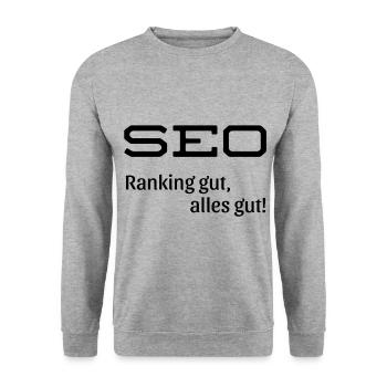 SEO Spruch Ranking gut alles gut - Unisex Pullover - Weißgrau meliert - Vorne - Alina (178cm) & Michal (187cm)