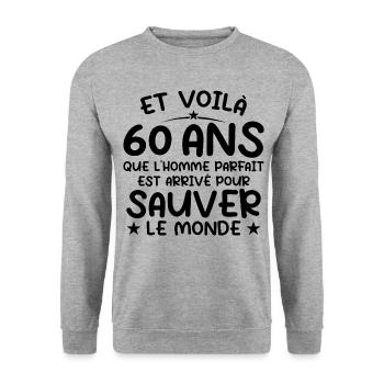 60 ans Cadeau anniversaire 60 ans Homme - Sweat-shirt Unisexe - gris chiné - Devant - Alina (178cm) & Michal (187cm)
