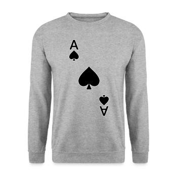 Spielkarte Pik Ass - Unisex Pullover - Weißgrau meliert - Vorne - Alina (178cm) & Michal (187cm)