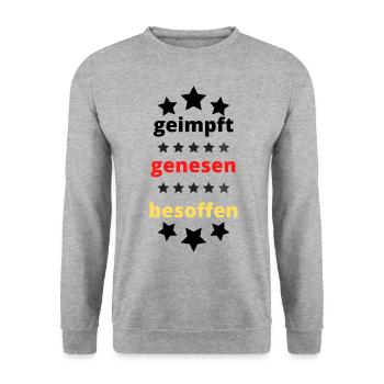Geimpft Genesen Besoffen T-Shirt - Unisex Pullover - Weißgrau meliert - Vorne - Alina (178cm) & Michal (187cm)