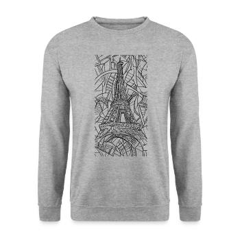 Paris Tour Eiffel France City Skyline Line Art - Sweat-shirt Unisexe - gris chiné - Devant - Alina (178cm) & Michal (187cm)