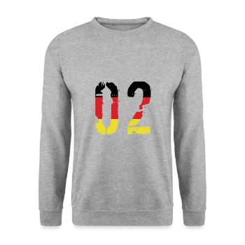2 Zahl Deutschland Trikot - Unisex Pullover - Weißgrau meliert - Vorne - Alina (178cm) & Michal (187cm)