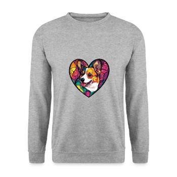 Corgi Chien Coeur Amour - Sweat-shirt Unisexe - gris chiné - Devant - Alina (178cm) & Michal (187cm)