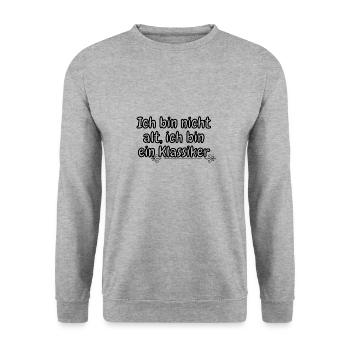 lustiges Spruch T-shirt – Dein Statement-Shirt - Unisex Pullover - Weißgrau meliert - Vorne - Alina (178cm) & Michal (187cm)