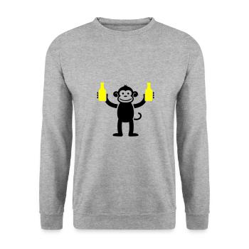 Affe Mit Bier Lustig Party - Unisex Pullover - Weißgrau meliert - Vorne - Alina (178cm) & Michal (187cm)