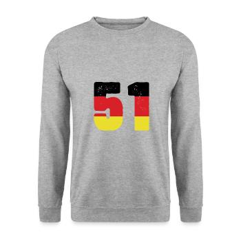 51 Numéro Jersey Allemagne - Sweat-shirt Unisexe - gris chiné - Devant - Alina (178cm) & Michal (187cm)