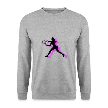 Tennis Spielerin Symbol - Unisex Pullover - Weißgrau meliert - Vorne - Alina (178cm) & Michal (187cm)