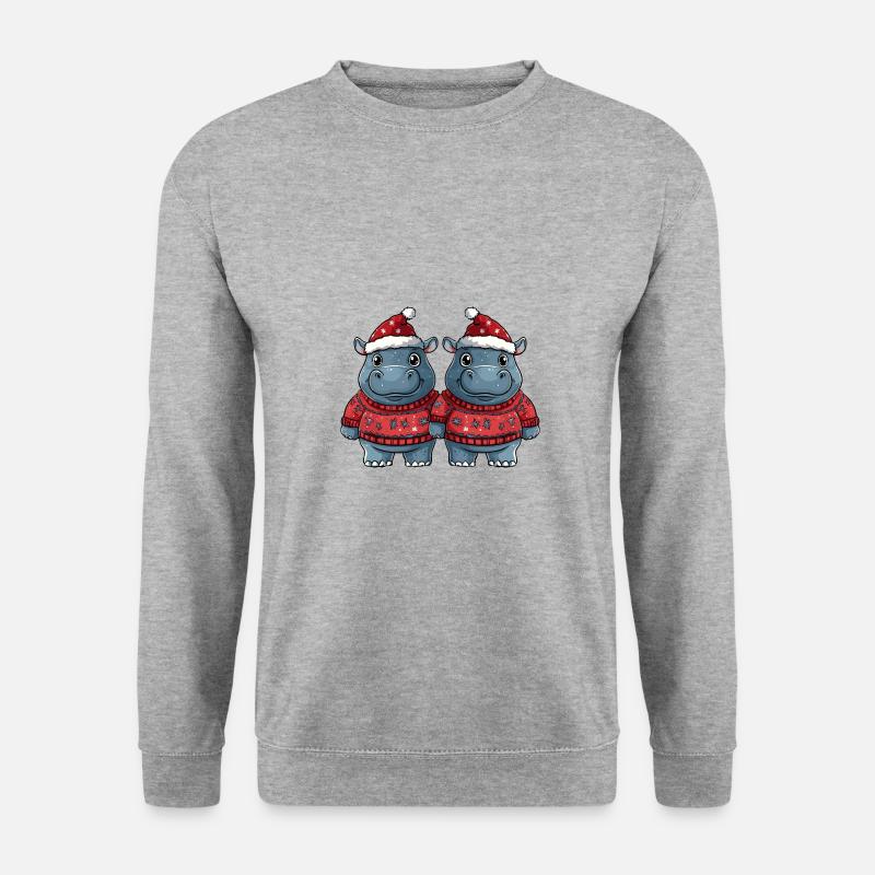 Nilpferd Weihnachten Team - Unisex Pullover - Weißgrau meliert