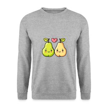 Birne Paar Liebe Herz Lustig - Unisex Pullover - Weißgrau meliert - Vorne - Alina (178cm) & Michal (187cm)