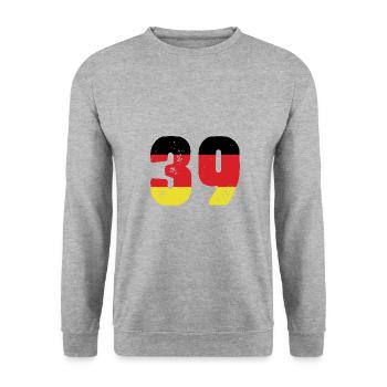39 Numéro Jersey Allemagne - Sweat-shirt Unisexe - gris chiné - Devant - Alina (178cm) & Michal (187cm)