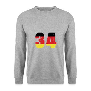 34 Numéro Jersey Allemagne - Sweat-shirt Unisexe - gris chiné - Devant - Alina (178cm) & Michal (187cm)