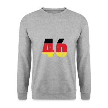 46 Numéro Jersey Allemagne - Sweat-shirt Unisexe - gris chiné - Devant - Alina (178cm) & Michal (187cm)