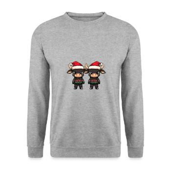 Stier Weihnachten Team - Unisex Pullover - Weißgrau meliert - Vorne - Alina (178cm) & Michal (187cm)