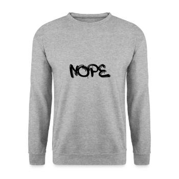 Nope mit Graffiti oder Sprayer Schrift - Unisex Pullover - Weißgrau meliert - Vorne - Alina (178cm) & Michal (187cm)