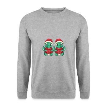 Drache Weihnachten Team - Unisex Pullover - Weißgrau meliert - Vorne - Alina (178cm) & Michal (187cm)