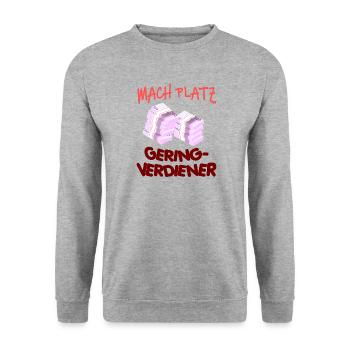 Geld Motivation Profit Gewinn Performance Rendite - Unisex Pullover - Weißgrau meliert - Vorne - Alina (178cm) & Michal (187cm)