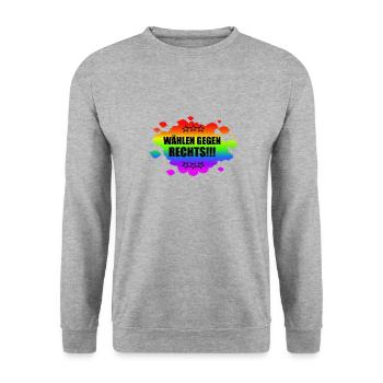 AfD stoppen gegen rechts Demokratie verteidigen - Unisex Pullover - Weißgrau meliert - Vorne - Alina (178cm) & Michal (187cm)