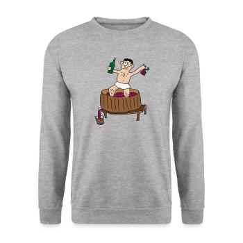 Wein | Weinlese Weinernte Weintrinker Rotwein Fass - Unisex Pullover - Weißgrau meliert - Vorne - Alina (178cm) & Michal (187cm)