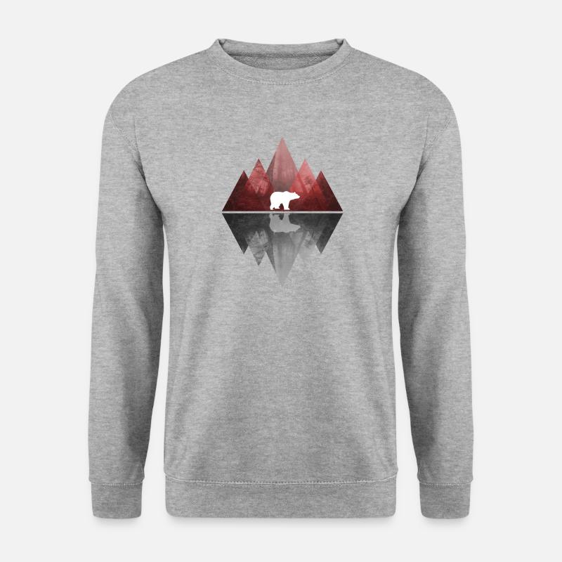 Bear Abstrakt Geometrie Natur Berge - Unisex Pullover - Weißgrau meliert