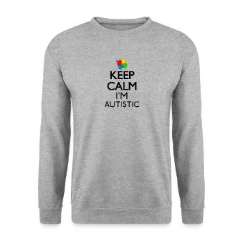 Keep Calm I'm Autistic Geschenk - Unisex Pullover - Weißgrau meliert - Vorne - Alina (178cm) & Michal (187cm)