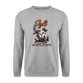 Sylt Seagull avec ancre et coordonnées GPS - Sweat-shirt Unisexe - gris chiné - Devant - Alina (178cm) & Michal (187cm)