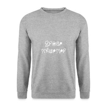 Große Schwester - Unisex Pullover - Weißgrau meliert - Vorne - Alina (178cm) & Michal (187cm)