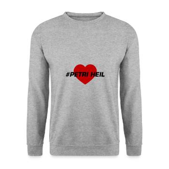 Petri Heil Pêche au cœur - Sweat-shirt Unisexe - gris chiné - Devant - Alina (178cm) & Michal (187cm)