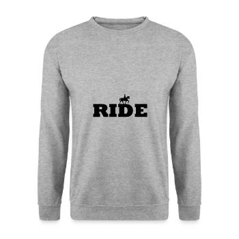 Ride Pferd Reiten Reiter Ausritt Hufeisen - Unisex Pullover - Weißgrau meliert - Vorne - Alina (178cm) & Michal (187cm)