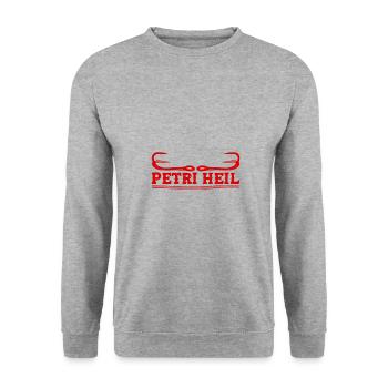 Petri Heil Fischen - Unisex Pullover - Weißgrau meliert - Vorne - Alina (178cm) & Michal (187cm)