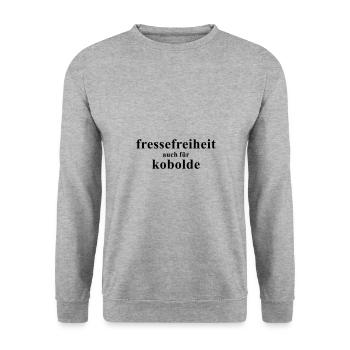 Fressefreiheit auch für Kobolde - Unisex Pullover - Weißgrau meliert - Vorne - Alina (178cm) & Michal (187cm)