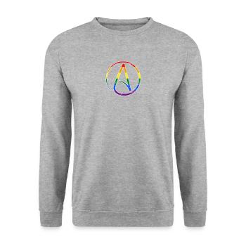 Logo de l’athéisme avec drapeau arc-en-ciel LGBT athée - Sweat-shirt Unisexe - gris chiné - Devant - Alina (178cm) & Michal (187cm)
