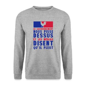 gouvernement pisse dessus media pleut - Sweat-shirt Unisexe - gris chiné - Devant - Alina (178cm) & Michal (187cm)