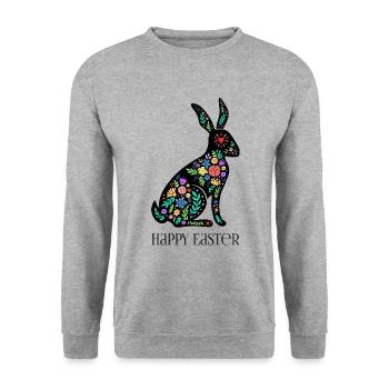 Happy Easter - Bunter Osterhase Floral - Unisex Pullover - Weißgrau meliert - Vorne - Alina (178cm) & Michal (187cm)