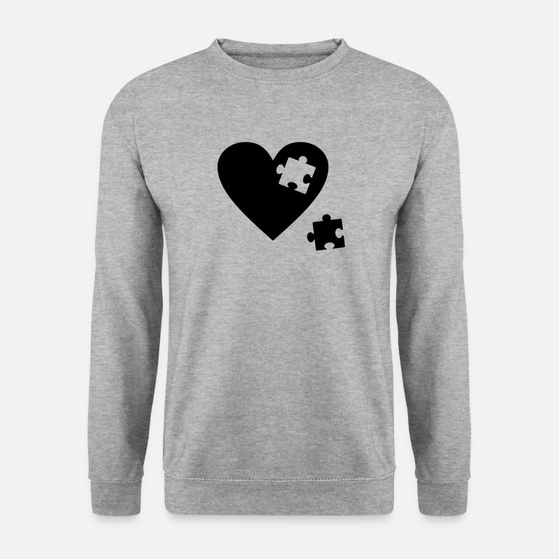 Herz Puzzle - Unisex Pullover - Weißgrau meliert