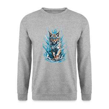 Lynx majestueux dans les flammes bleues - Sweat-shirt Unisexe - gris chiné - Devant - Alina (178cm) & Michal (187cm)