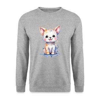 Kawaii Canine Charm: Watercolor Dog Painting - Unisex Sweatshirt - salt & pepper - Front - Alina (178cm) & Michal (187cm)